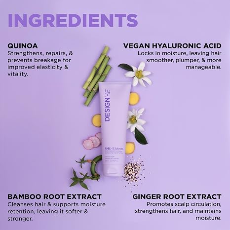 Design.Me FAB.ME Blonde Fortifying Purple Shampoo | Toning Purple Shampoo for Blonde Hair - Neutralizes Brass and Yellow Tones | Enriched with Hyaluronic Acid | Color Depositing Formula