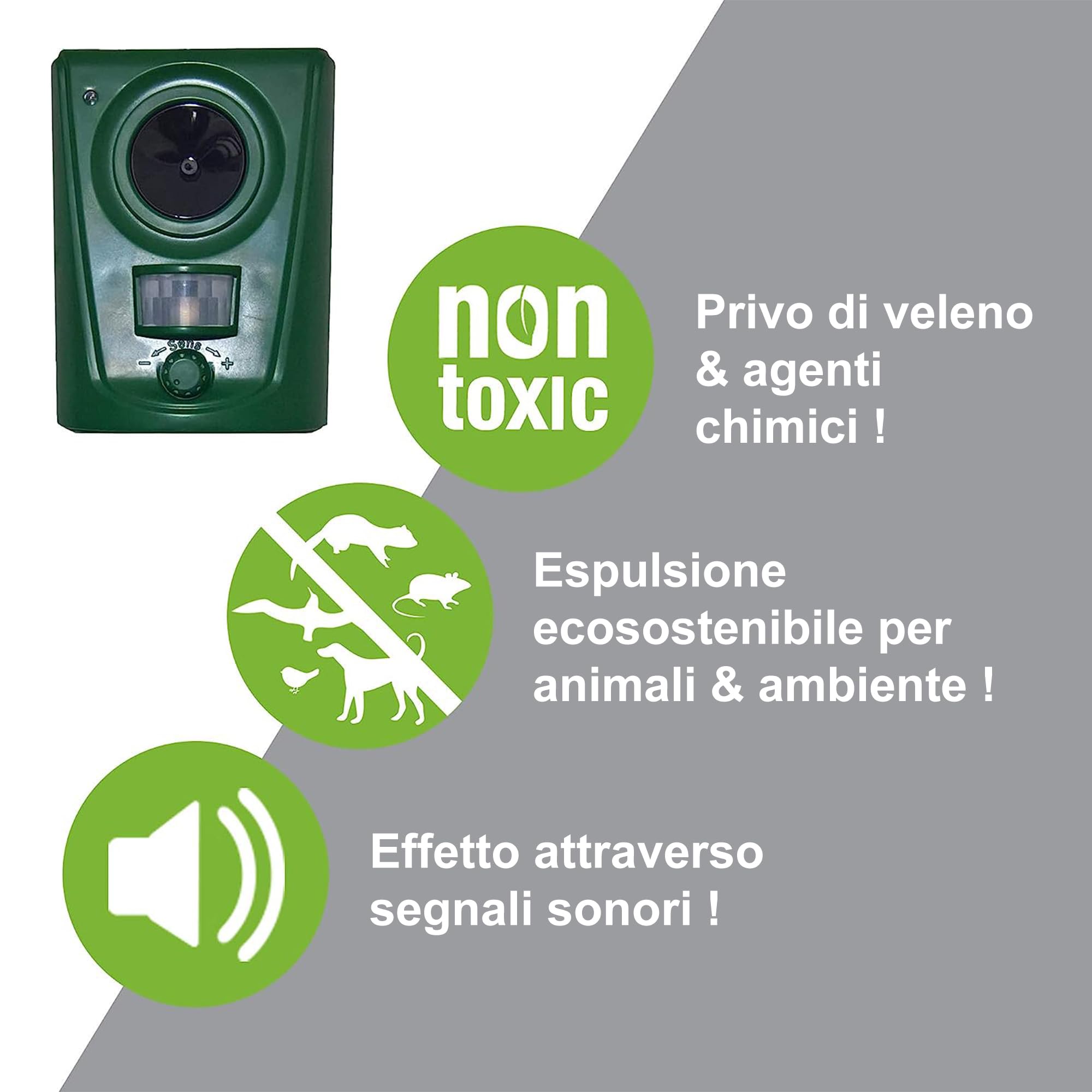 ISOTRONIC repellente solare animali gatti cani volpi procioni ultrasuoni giardino raggio 40m² 1 unità efficace esterno difesa dissuasore ecologico protezione prato parassiti impermeabile mobile stop