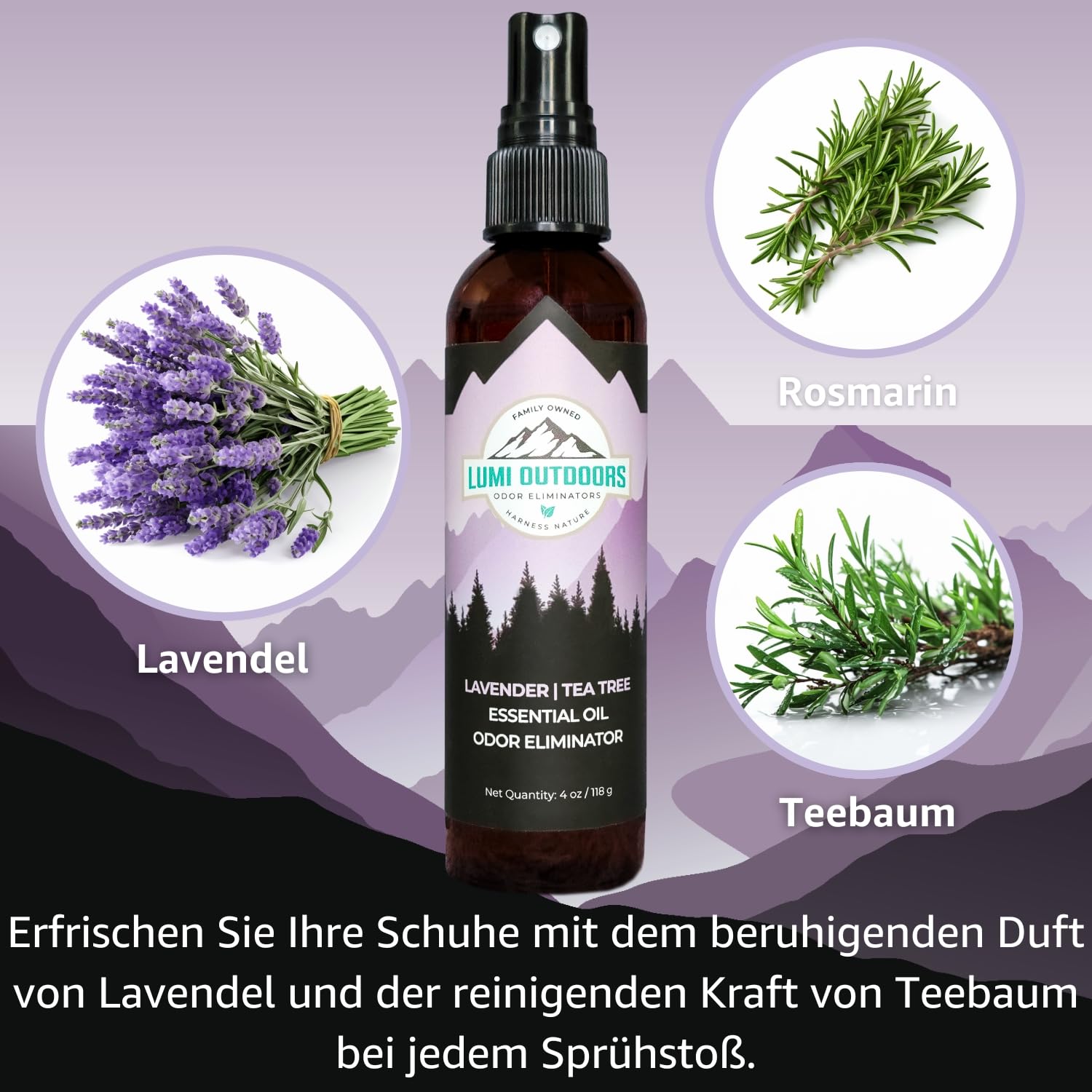 Schuhdeo-Spray & Geruchsbeseitiger - Natürliches Schuhspray gegen Geruch - 3er Pack mit Düften: Zitrone Eukalyptus, Zitrus Tee Tree, Lavendel Tee Tree