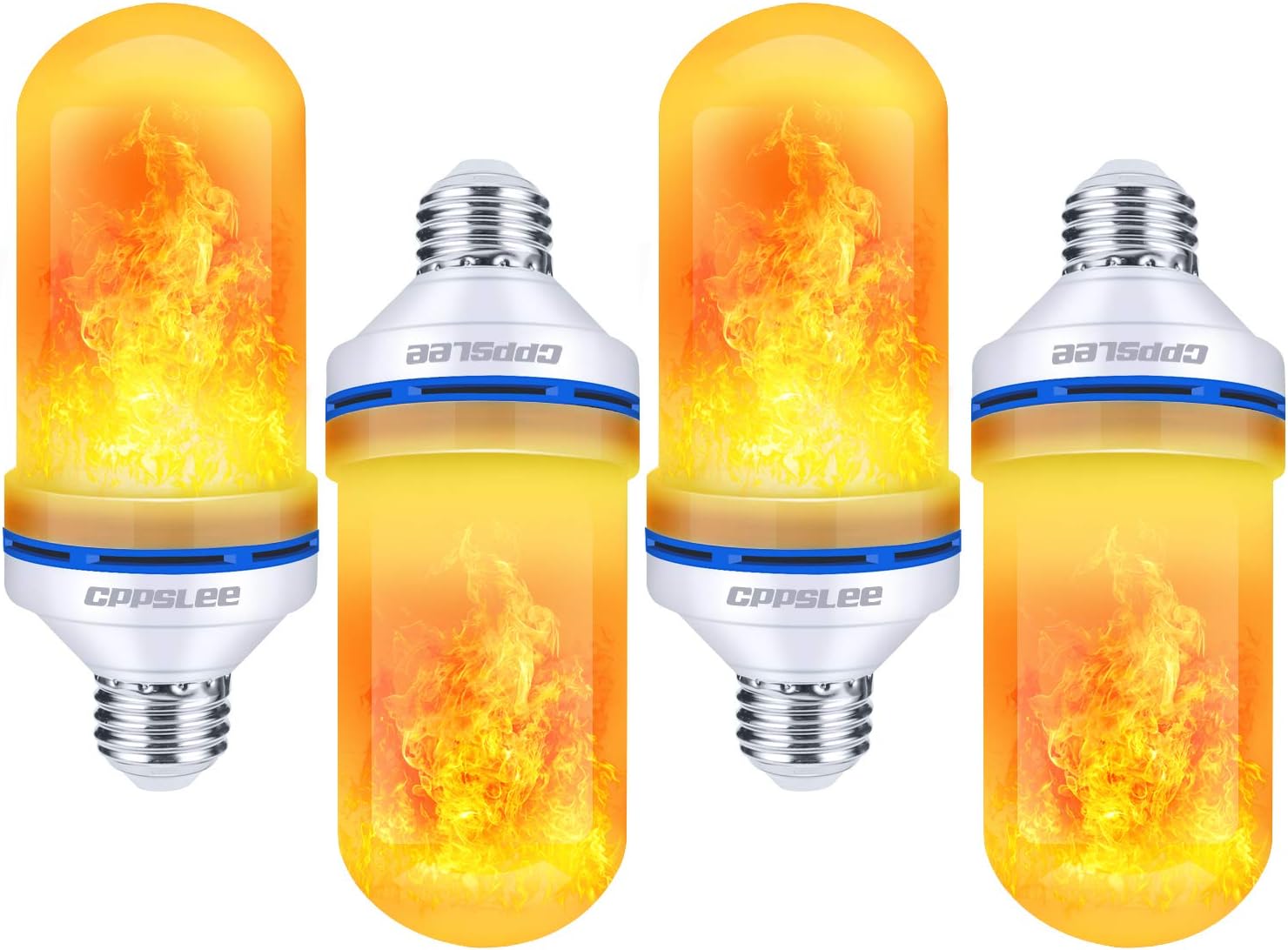 CPPSLEELED Flame Light Bulbs, 4 Modes Flickering Light, E26 Fire Flame Bulb for Holiday Yard Outdoor Decor Home Decor Halloween Christmas 4 Pack