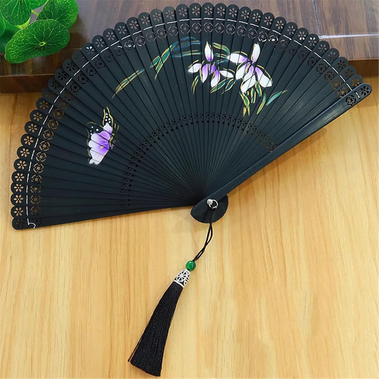 Bamboo Fan - Chinese Women’s Dance Fan for Dancing Photography Party Props Gifts Home Decoration-Black1