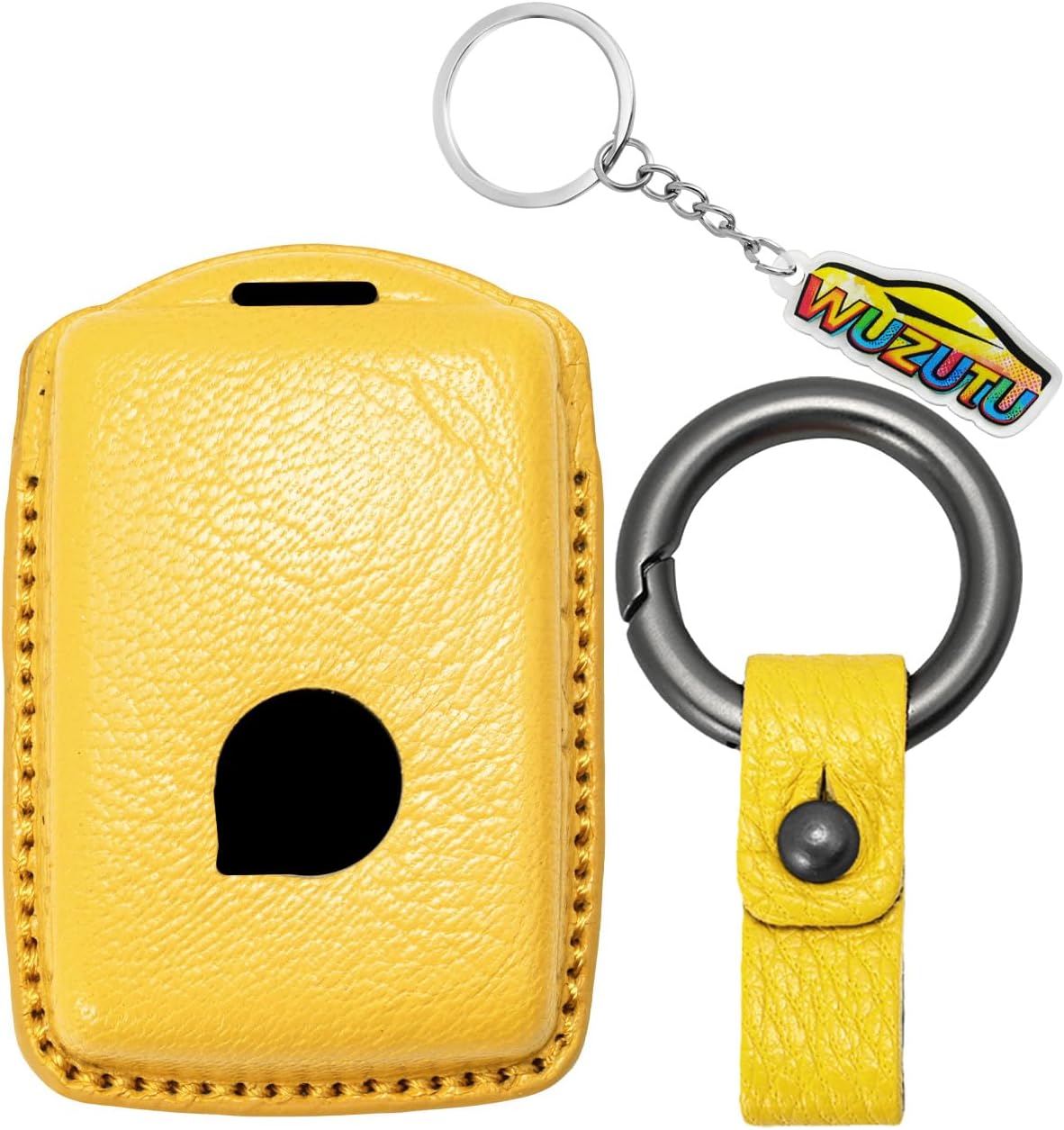 Soft Leather Car Key Fob Cover Case Compatible With V-olvo S60 S90 XC40 XC60 XC90 2025 2026 V60 V90 C40 T6 T8 2021 2022 2023 2024 Waterproof Key Fob Holder Key Bag Keyring 4 Buttons-B Yellow