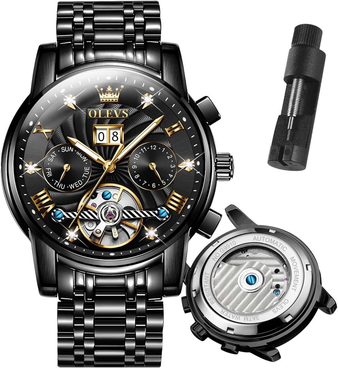 OLEVS Men Multifunction Watch, Multi Dial Waterproof Luminous Chronograph