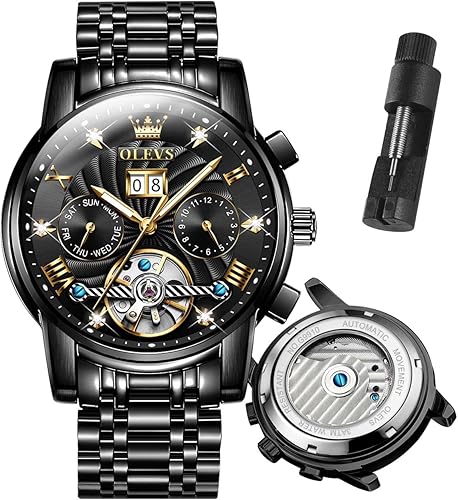OLEVS Tourbillon - Reloj automático para hombre, reloj mecánico de cuerda automática de lujo para hombre, relojes de vestir de acero inoxidable con