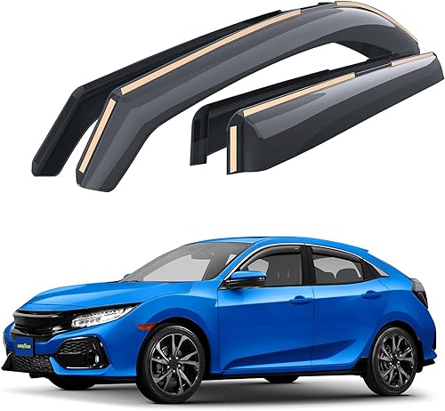 Goodyear Deflectores de ventana inastillables en el canal para Honda Civic 2016-2021 Hatchback, protectores de lluvia, viseras de ventana para