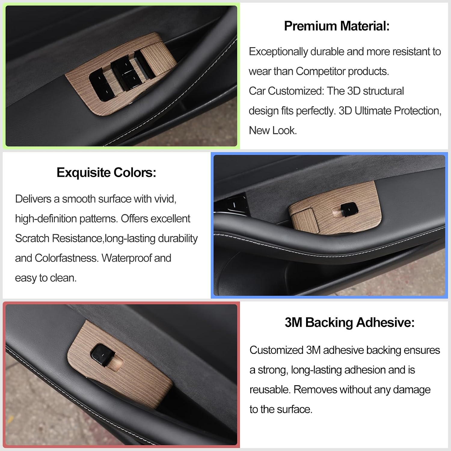 Window Lift Button Switch Panel Trim Cover Frame for Tesla Model 3 2017-2020, Door Glass Lifter Switch Panel Cover Trim for Tesla Model Y 2020-2021 Door Window Control Switch Panel Bezel Frame ABS