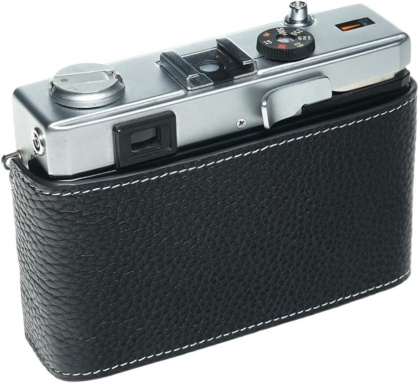 35 RC Case, BolinUS Handmade Genuine Real Leather Half Camera Case Bag Cover for Olympus 35 RC Camera with Hand Strap (Black)