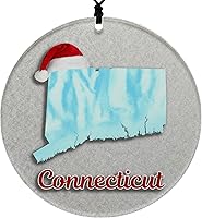 Vista 56 de Vermont Christmas Ornament - Winter Theme Featuring Snow, State Terrain Map and Santa Cap - 2025 Hanging Acrylic Disc Decoration For Tree - Unique