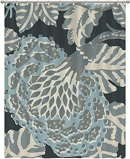 Waterproof Shower Curtain Blue Grey and Black Flower Bath Curtain 72x92in Aqua Blue Chinoiserie Floral Polyester Bathroom Curtain with Hooks Oriental Toile Chinoiserie Shower Curtains - Buy now