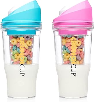 CRUNCHCUP Bundle & Save on Two Portable Cereal Tumblers - No Spoon, No Bowl, Its Cereal on the Go [Blue & Pink]