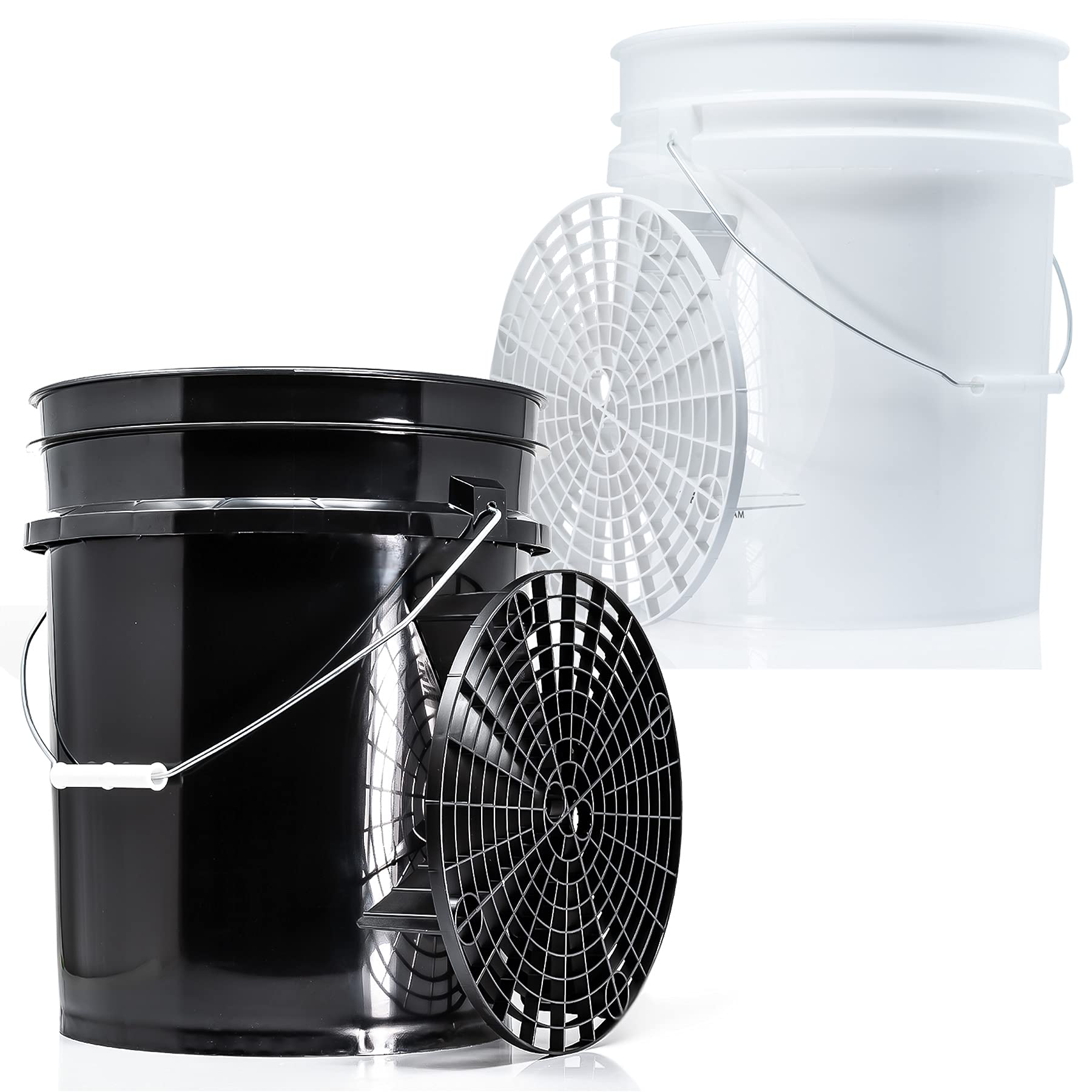 detailmate Black & White Set | 2 secchi per lavaggio Magic Bucket 20 litri/5GAL + 2 filtri per secchiello nero & bianco | accessori per il lavaggio professionale auto | lavaggio auto moto