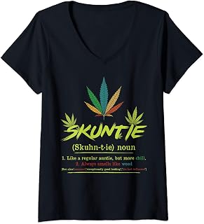Womens Skuntie Definition Weed Smoking Aunt Stoner Auntie Cannabis V-Neck T-Shirt