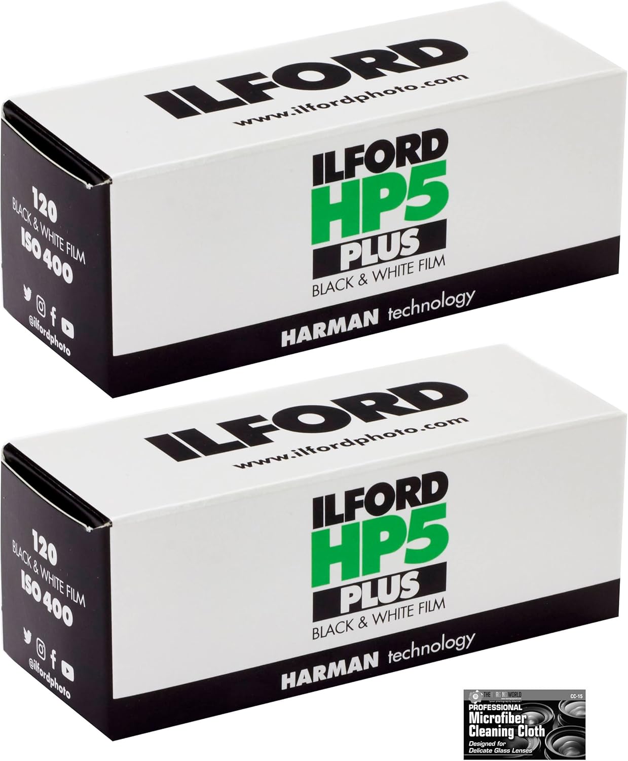 Ilford HP5 Plus 400 Black and White Negative Film 400 ISO (120 Roll Film) - 2 Pack with Cloth