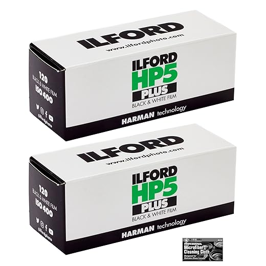 Ilford HP5 Plus 400 Black and White Negative Film 400 ISO (120 Roll Film) - 2 Pack with Cloth