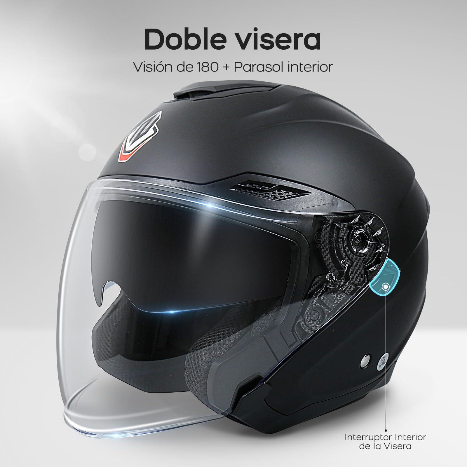 Casco Moto Jet ECE 22.06 Homologado，Casco Moto Abierto Custom Scooter para Mujer Hombre Adultos con Doble Visera