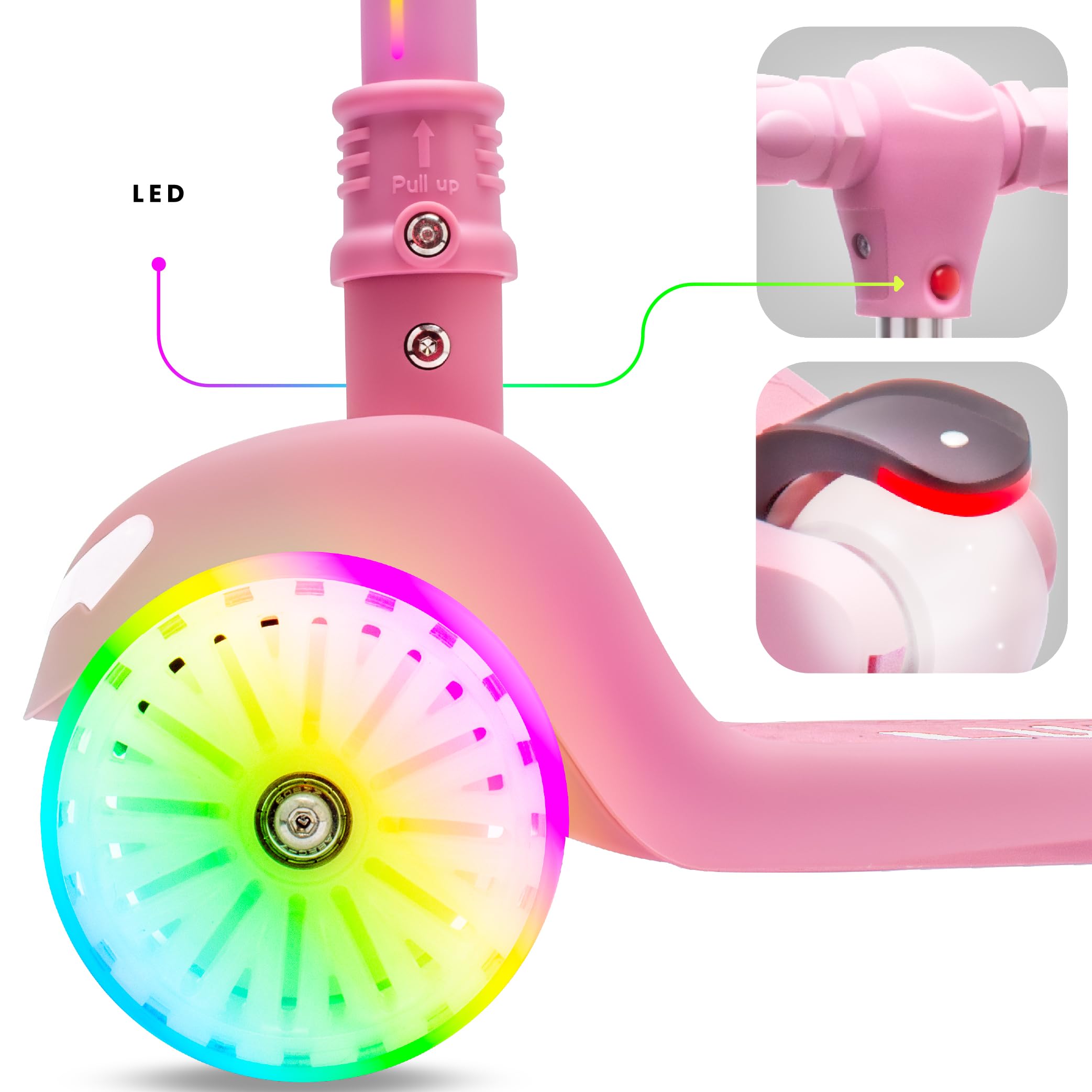 LUMI Ride Patinete Infantil 3 Ruedas Balance LED 3+ | plegable, manillar ajustable, freno pie, plataforma antideslizante