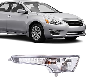 Turn Signal Light Assembly For 2013 2014 2015 2016 2017 2018 Nissan Altima S SL SV - Front Turn Signal Light Fits Passenger Side - Corner Light Replacement Includes Lens, Housing, Bulb