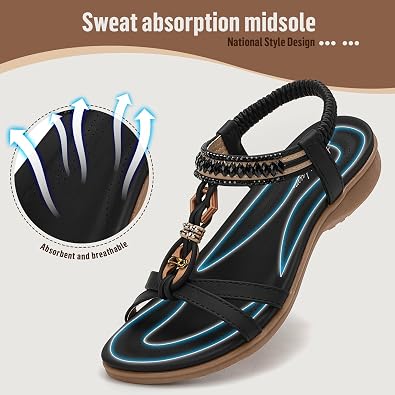 Womens Flat Sandals Ladies Summer Beach Sandals with Elastic Back Strap