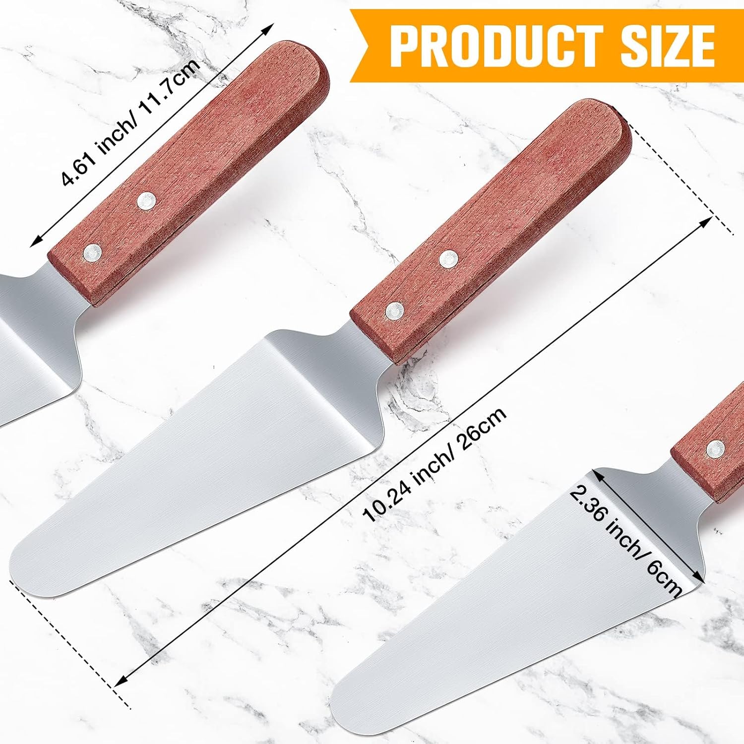 4 Pcs Stainless Steel Pizza Servers with Wooden Handle, Triangular Spade Pie Spatula for Cake, Dessert, Tart, Pie and Pizza,Pizza server