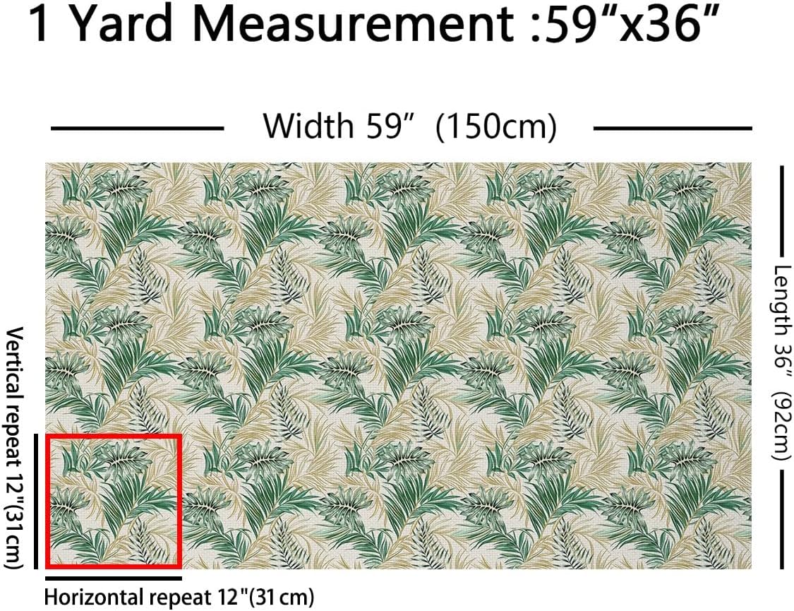 Feelyou Palm Leaf Upholstery Fabric for Chairs, Tropical Palm Banana Leaves Fabric by The Yard, Summer Beach Plants Decorative Fabric for Upholstery and Home DIY Projects, 3 Yards, Green Beige