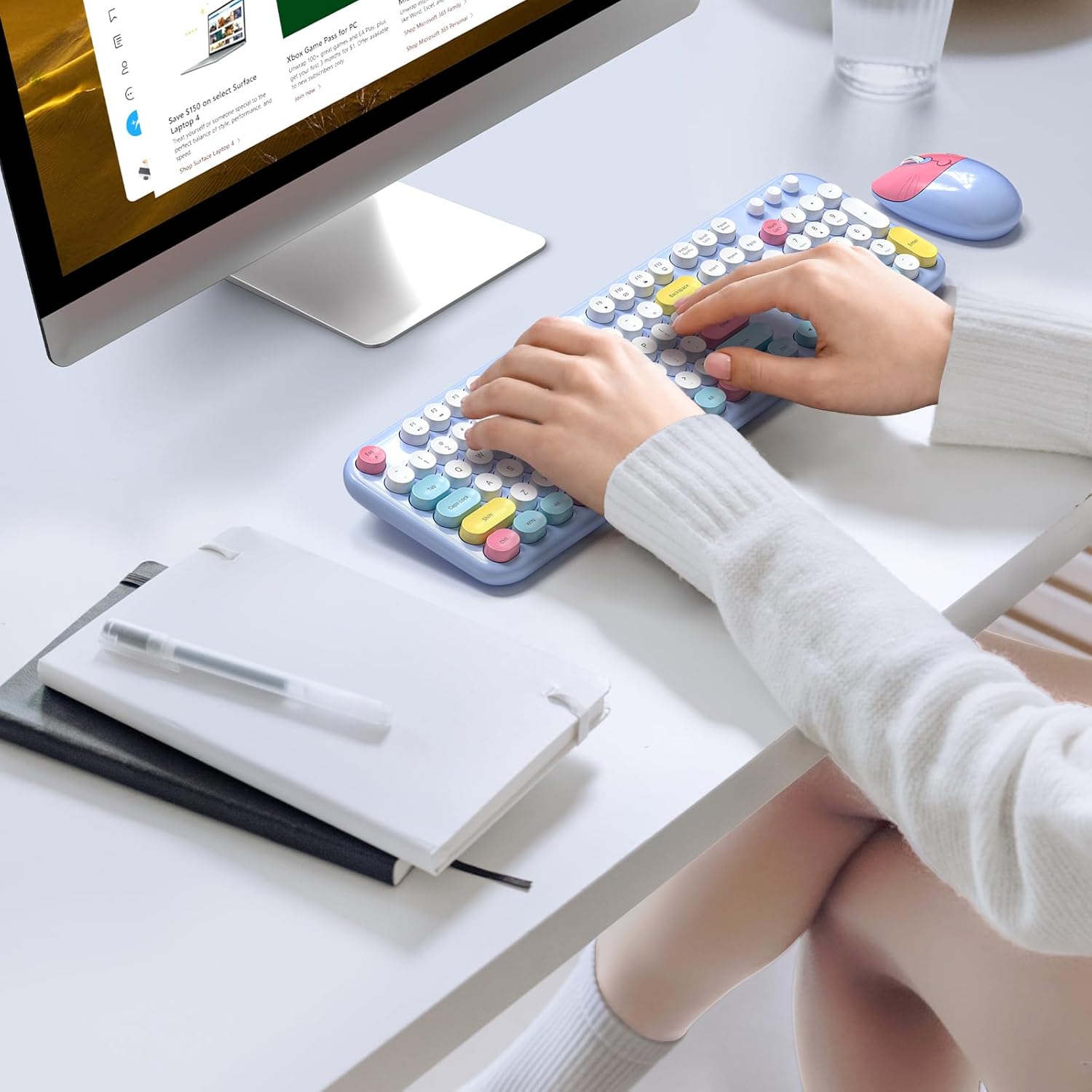 ワイヤレスキーボードとマウスのコンボ、フルサイズタイプライターキーボード、かわいい猫の形をしたワイヤレスマウス、Windows、コンピューター、PC、ラップトップ、デスクトップ用のUSBプラグアンドプレイ