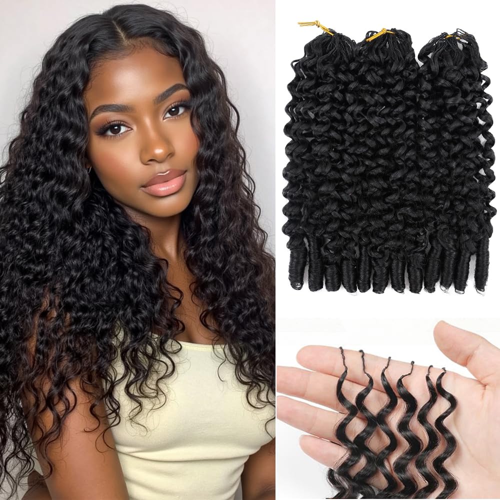Originea Feather Crochet Human Hair - Extensions Cheveux Humains, Miracle Knots Hair Burmese Curl Pré-Séparés pour Femmes 20 pouces 150g Crochet Braids Wave Nœuds Invisibles 3 paquets Noir Naturel
