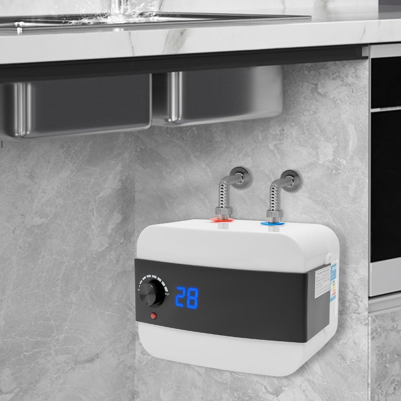 Scaldabagno elettrico da 6 l, 1500 W, scaldabagno con indicatore LED, scaldabagno per cucina e bagno, protezione IPX4, bianco e nero