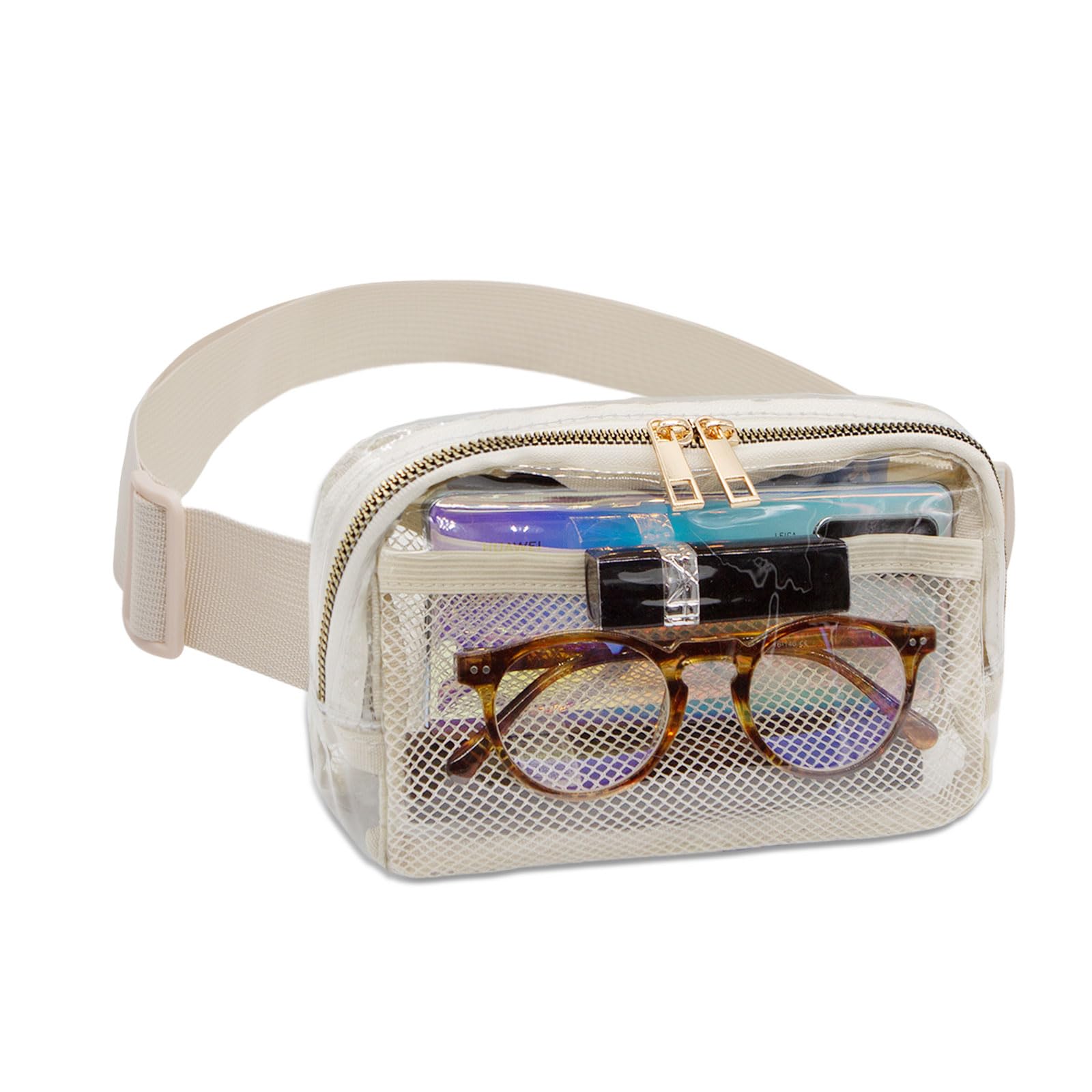 LJCZKA Clear Fanny Pack Belt Bag Stadium Approved for Women Men Clear Crossbody Bag Waist Bag with Adjustable Strap for Travel Hiking Running (Khaki)