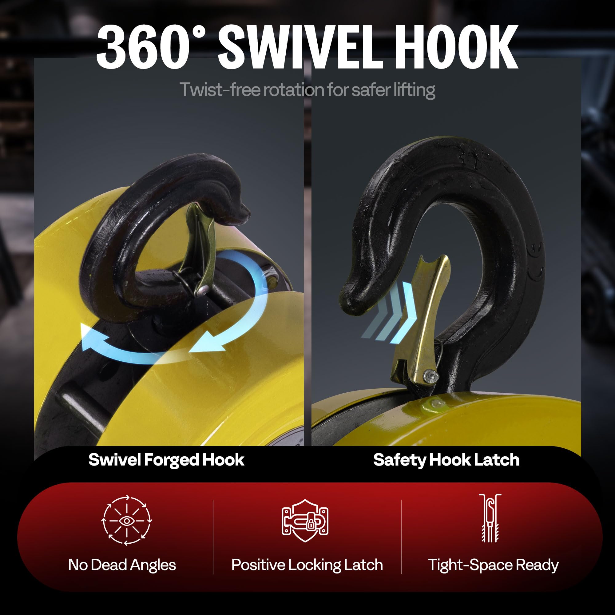 SPECSTAR Hand Chain Hoist with 2 Heavy Duty Hooks, Ręczny Wciągnik Łańcuchowy Udźwig 2000 kg z Hakiem Obrotowym 360° i Wysokością Podnoszenia 3 m