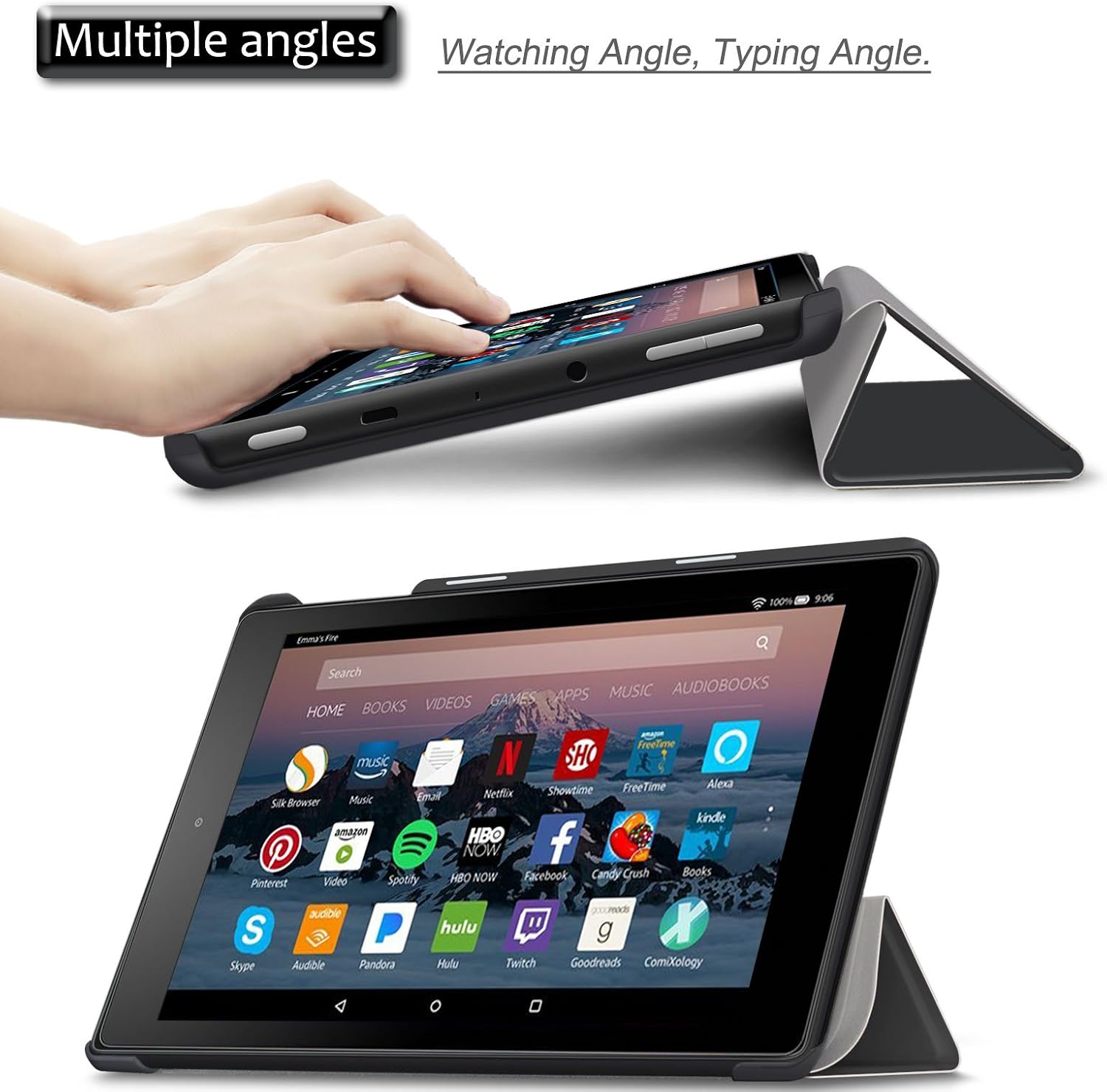 Infiland Fire HD 8 Case, Slim Tri-fold Stand Cover Compatible with Fire HD 8 (8th Gen, 2018 Release)/ Fire HD 8 (7th Gen, 2017 Release)/ Fire HD 8 (6th Gen, 2016 Release) 8" Tablet, Space Gray