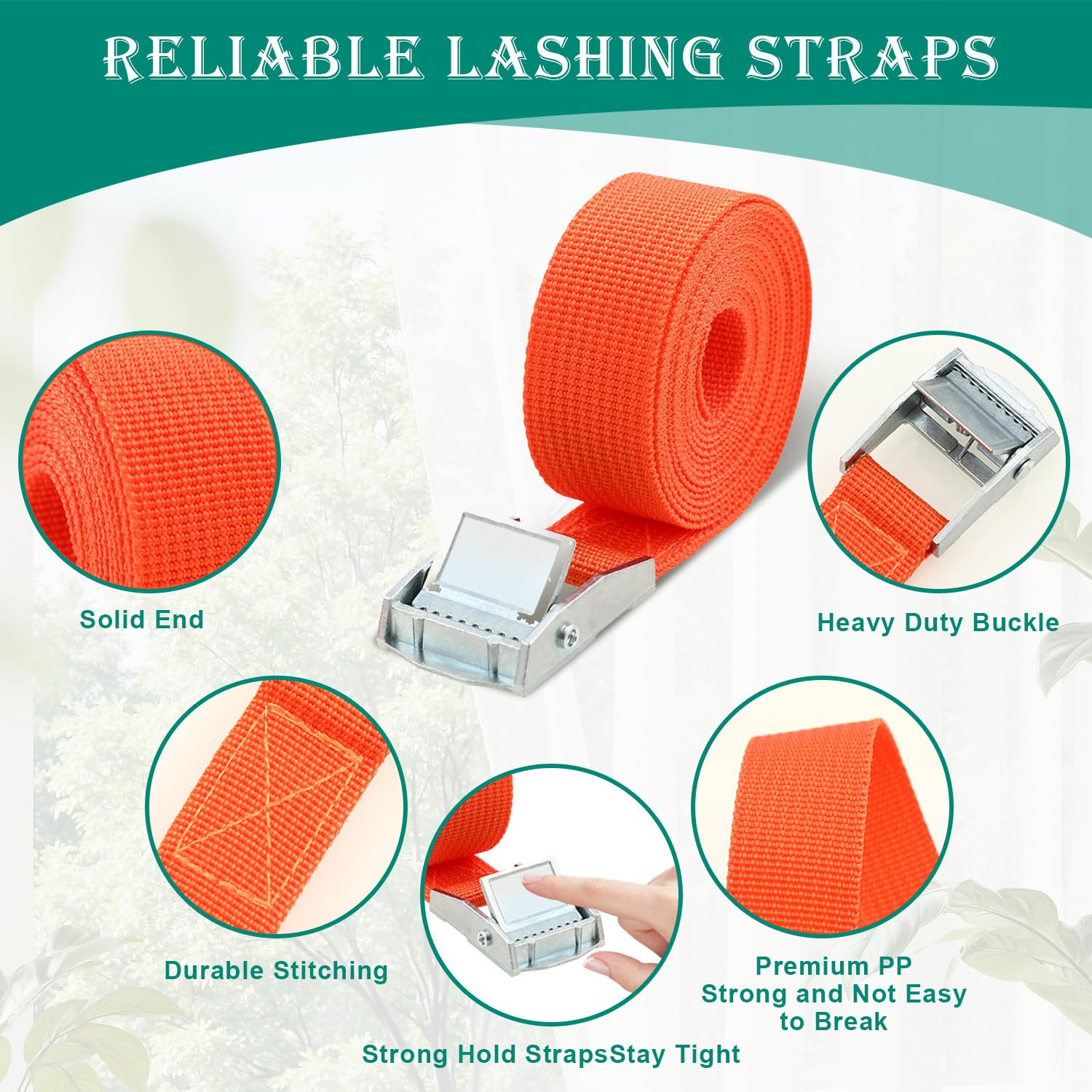 Cinchas de Amarre 25mm x 2m Correas Tensoras Naranja DIN EN 12195-2 para Motos Furgonetas Bicicletas