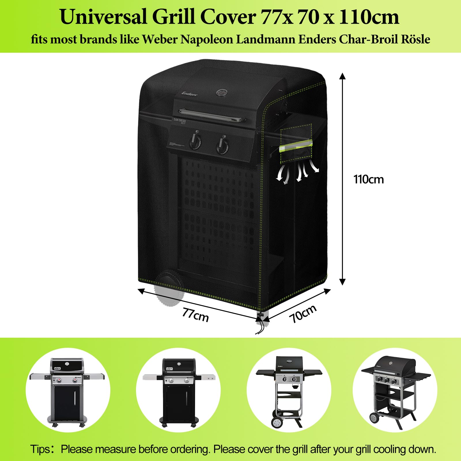 ZOBER Allwetter-Grillabdeckung – 600D Oxford, Wasserdicht, Mit Lüftung, Für Grills Bis 147x61x121 Cm
