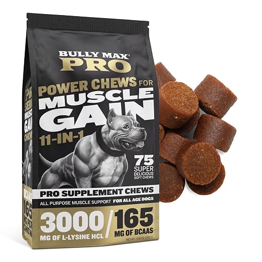Bully Max Muscle Gain Power Chews | High Protein 11-in-1 Dog Food Supplement for Puppy and Adult Dogs | Pro Series Muscle Builder for All Breeds | Premium Ingredients | Delicious Flavor | 75 Dog Chews