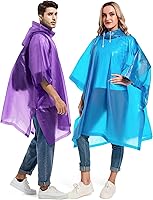 Vista 1 de Paquete de 2 ponchos de lluvia para adultos, reutilizables, impermeables, de supervivencia, emergencia, resistente, con capucha con cordón Azul