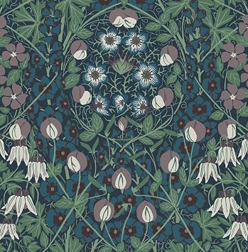 NextWall Tulip Garden Floral Peel and Stick Wallpaper Deep Ocean & Purple Haze
