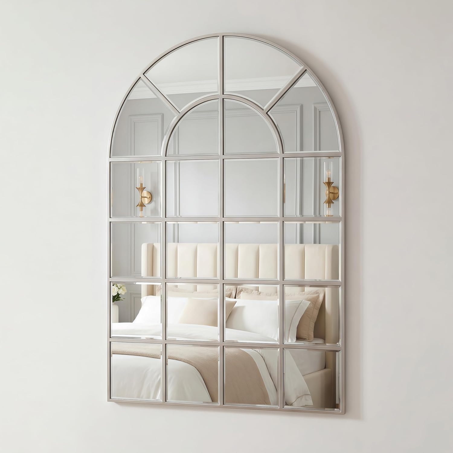 Empire Art Direct Arch Window Panel to Wall, 0.25"-Beveled Modern Mirror for Bathroom,Vanity,Bedroom,Ready to Hang, 30" x 44", Clear