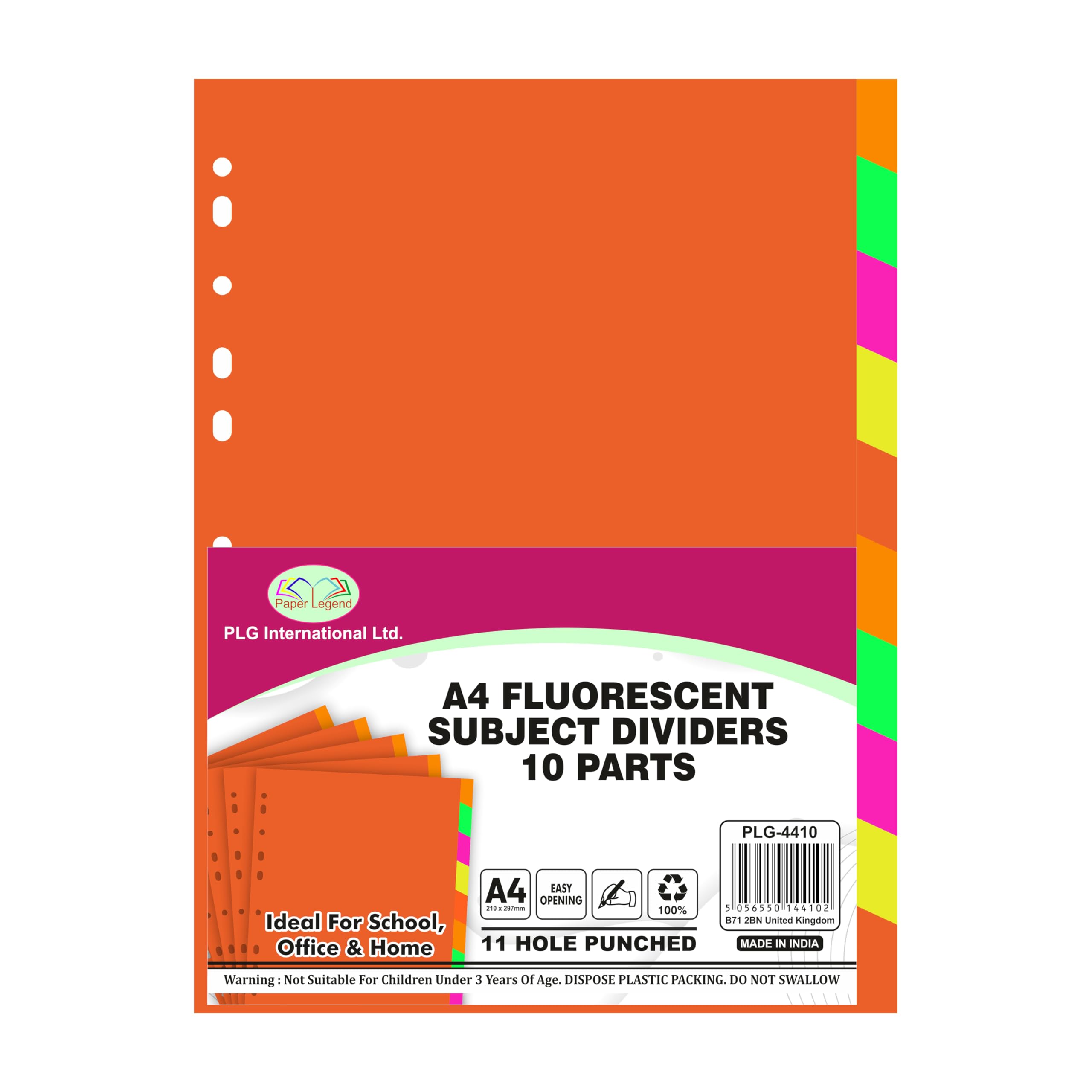 JMS We Create Smile Subject Divider - Set of 24 - A4 Fluorescent, 10 Part Divider with Index, 11 Hole Punched, Folder Divider (Assorted Colour)
