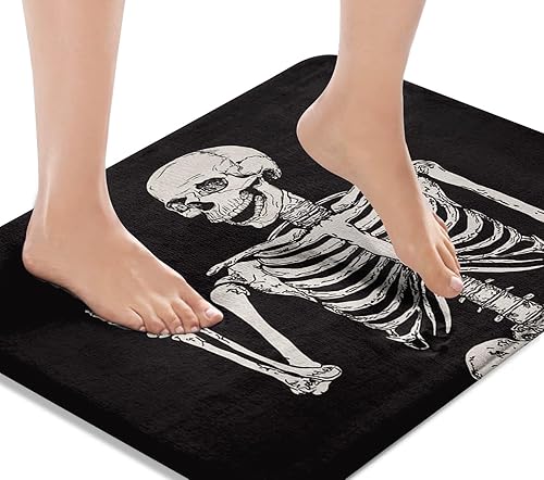 Britimes - Tapetes de baño, antideslizantes, diseño de calavera Rock & Roll, cráneo, cubierta lavable, tapete para decoración de baño, 18 x 30 Britimes - Tapetes de baño, antideslizantes, diseño de calavera Rock & Roll, cráneo, cubierta lavable, tapete para decoración de baño, 18 x 30