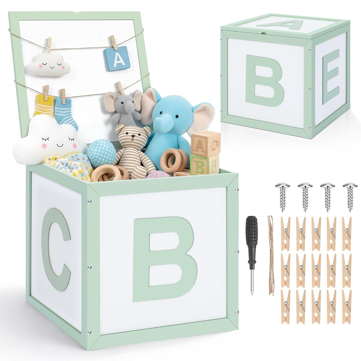Novabright Wooden Baby Shower Box New Baby Crate Closet for Pregnancy New Parent Party Decorations with Letters Shower Gifts Basket Party Blocks Backdrop for Boys and Girls