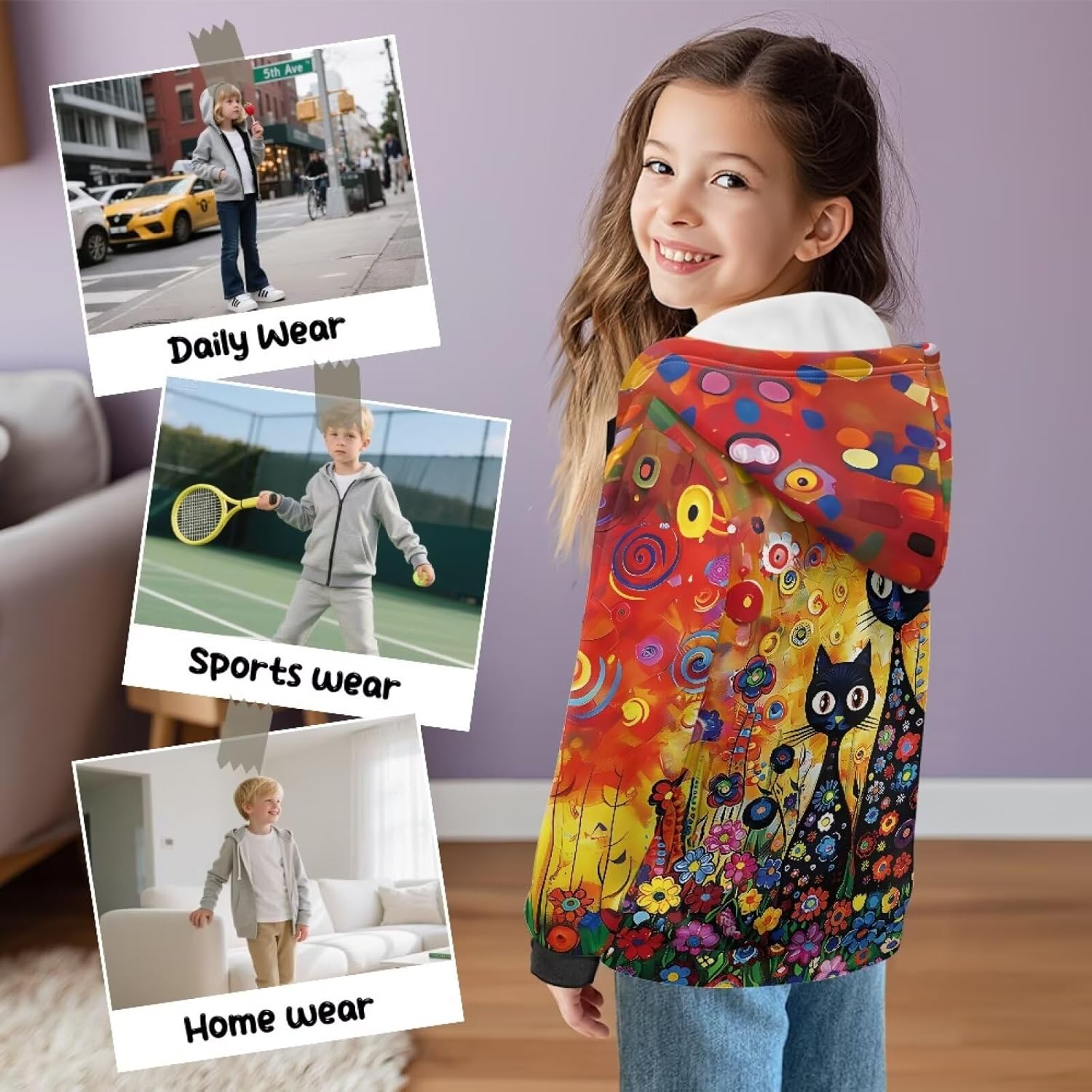 GePrint Girls Sweatshirts Loose Comfortable Fleece Zip Up Hoodie Sweatshirt Warm Fall Winter Clothes for Cooler Day