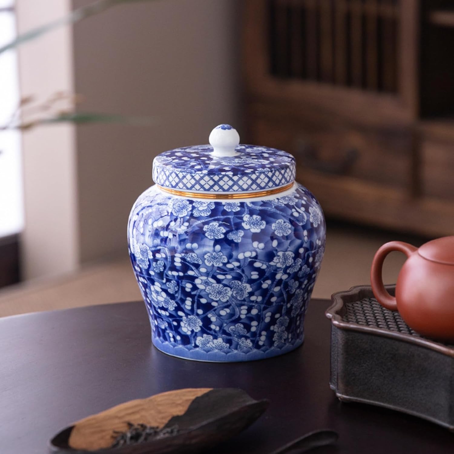 Ceramic Jar with Lid - Airtight Kitchen Canisters for Coffee and Tea Storage - Decorative Ceramic Canister (blue)