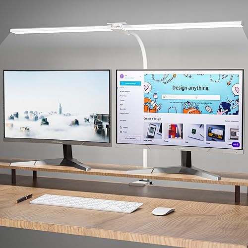 Lámpara LED de escritorio, 31.5 pulgadas de ancho, lámparas de escritorio de doble cabezal para oficina en casa, regulable, 25 modos de iluminación