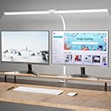LED Desk Lamp, 31.5'' Wide Double Head Desk Lamps for Home Office, Dimmable 25 Lighting Modes 16W 1800lm Bright Task Lighting, Eye Caring Architect Table Lamp for Workbench Monitor Study, White