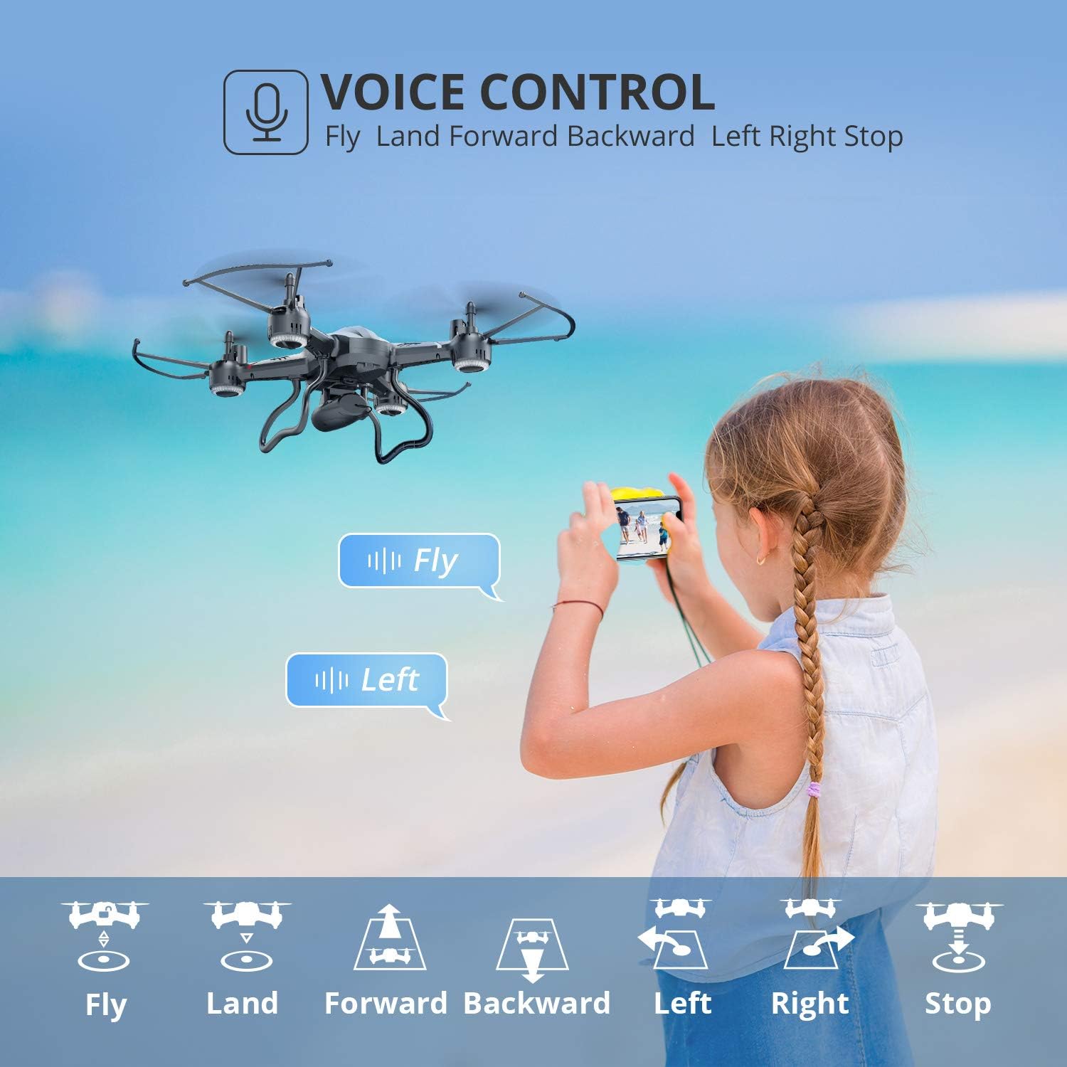 Super Sale 🛒 Holy Stone F181W 1080P FPV Drone with HD Camera for Adult Kid Beginner, RC Quadcopter with Carrying Case, Voice Control, Gesture Control, Wide-Angle Live Video, Altitude Hold, 2 Batteries, Easy to Fly