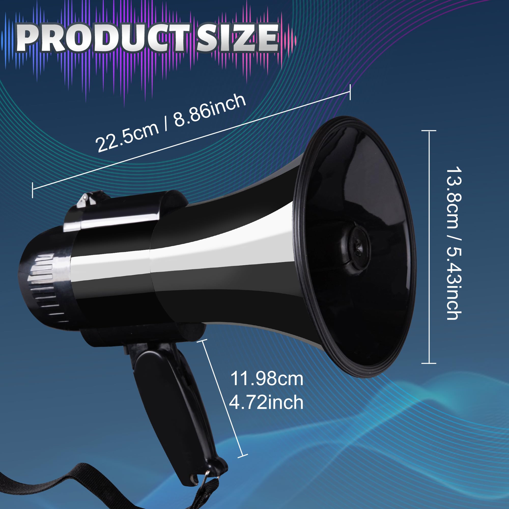 Megáfono Bullhorn 30W portátil altavoz voz sirena alarma grabación 240S control volumen correa negro