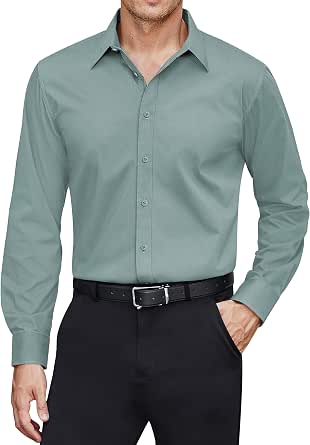 J.VER Men's Dress Shirts Stretch Stain Shield Long Sleeve Solid Formal Shirt Business Casual Button Down Shirts