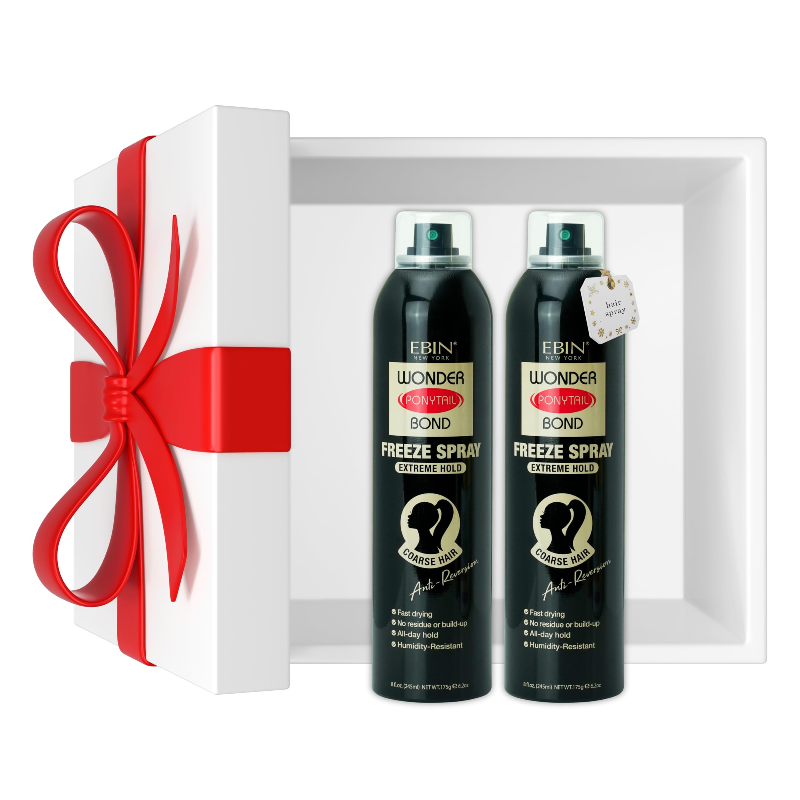 EBIN NEW YORK Wonder Ponytail Bond Freeze Spray Extreme Hold Bundle with Precision Styling Nozzle Long Lasting Hair Spray for Sleek Ponytails & Updos – Humidity Resistant – Gift Set (2 Pack)