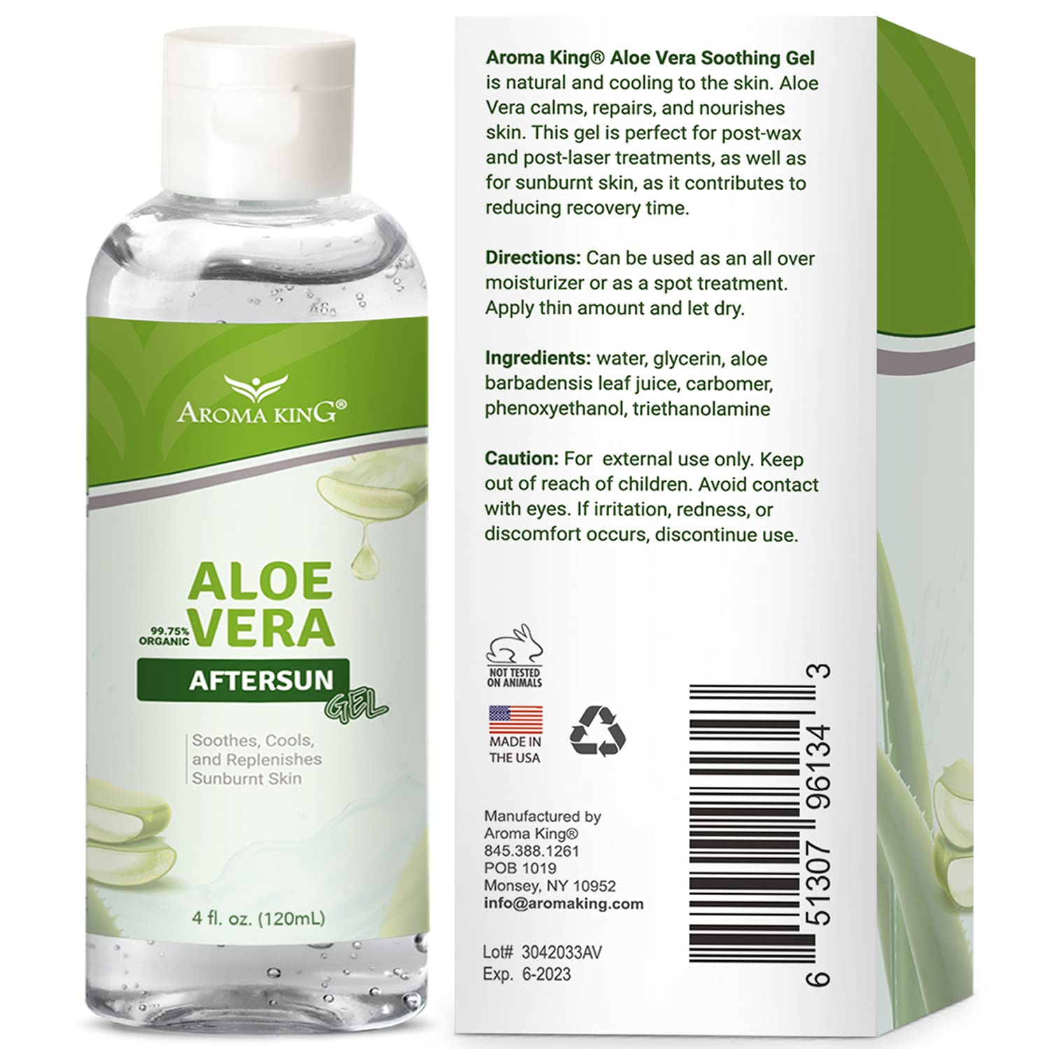 Aroma King Aloe Vera Soothing Gel 100% Pure Aloe Leaf for Face & Body After Sun Care - For sunburn. (4 Oz) : Beauty & Personal Care