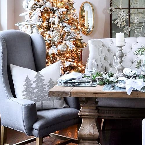 Miniatura 8 de PANDICORN Juego de 4 fundas de almohada de Navidad de 18 x 18 pulgadas, diseño de árbol de Navidad, reno, copo de nieve, invierno, para decoración