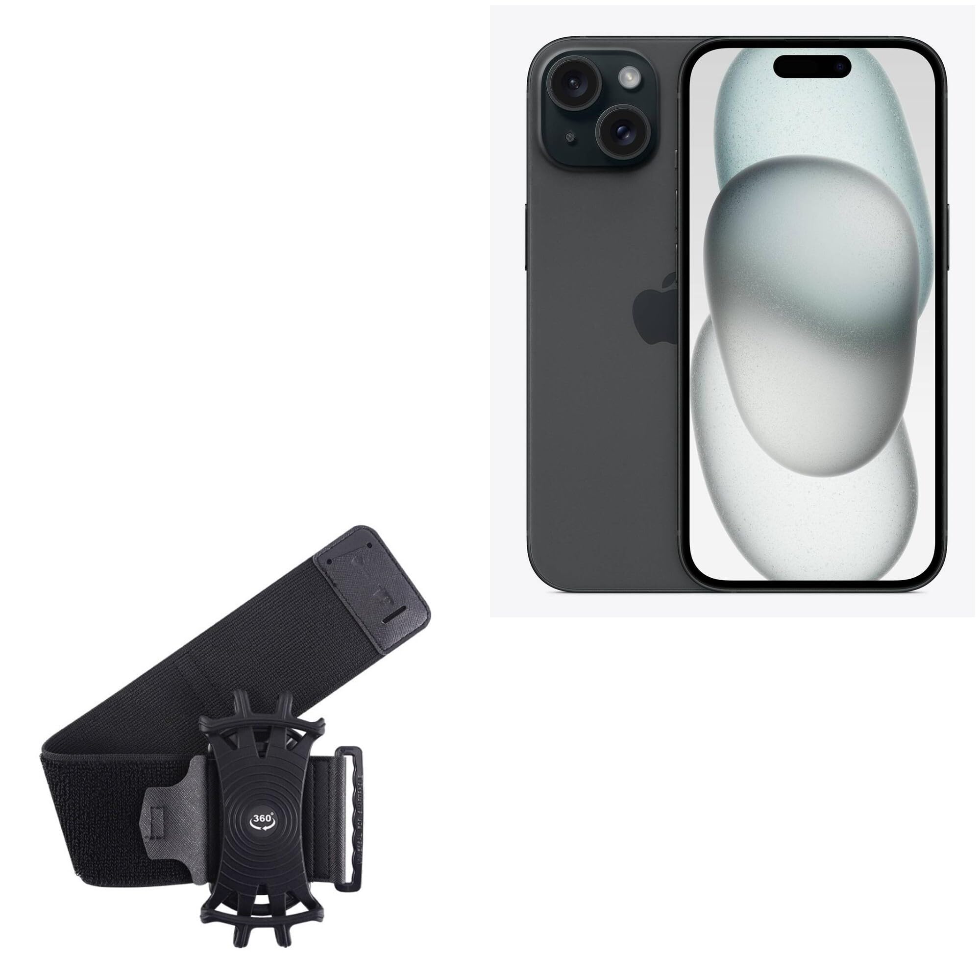 BoxWave Holster Compatible with Apple iPhone 15 - ActiveStretch Sport Armband, Adjustable Armband for Workout and Running - Jet Black